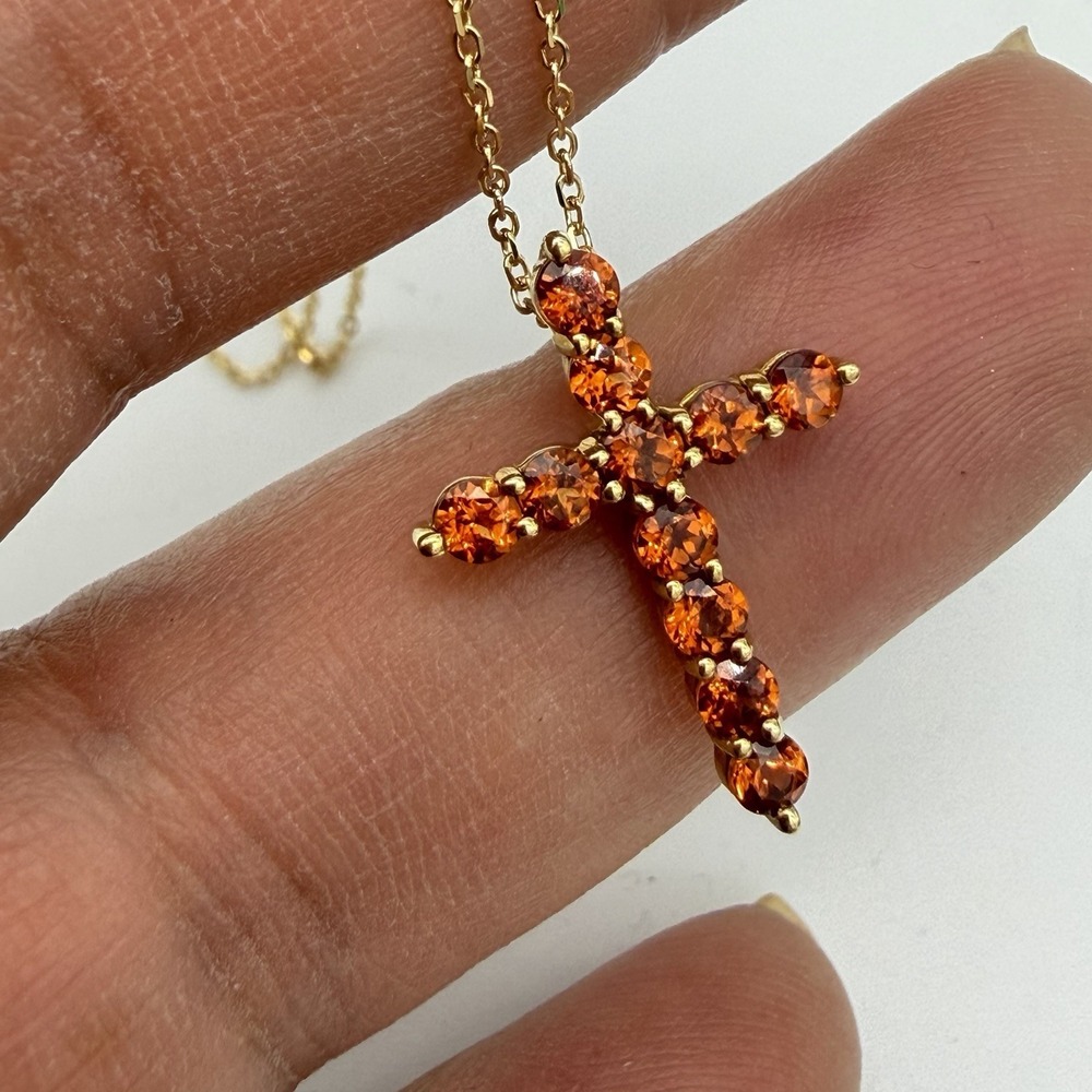 Vtg 10k Yellow Gold Mandarin Garnet Cross Pendant Luxoro 18"